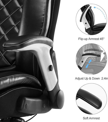 Big and Tall Office Chair 400LBS High Back Executive Chair Computer Chair- Adjustable Lumbar Support with Flip-Up Arms Large Desk Swivel Chair with Heavy Duty Metal Base,Black