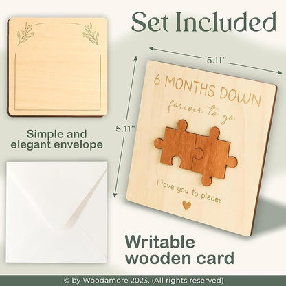 6 Month Anniversary Card Gift for Boyfriend Girlfriend - Happy 6 Month Anniversary Wedding Gifts for Him Her, Wood Half A Year Greeting Cards, Six Months Marriage Presents for Couple