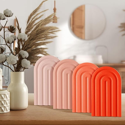 Harloon 4 Pieces Boho Arch Wood Bookends Rainbow Arch Back to School Gift Ideas Non Skid Bookend Decorative Wooden Book Stand Book Stoppers for Books Movies CDs(Vintage Color)