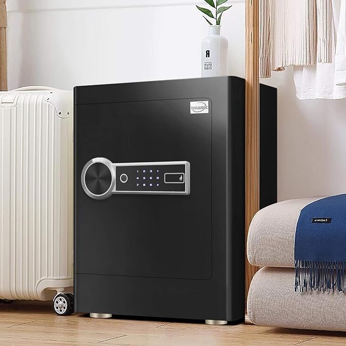 Tenamic Fireproof Fingerprint Safe Box 3.02 Cuft with Separate Lock Box and Hidden Bottom Compartment, Touch Screen Keypad Security Box with Induction Light and Leather Key Card Pouch