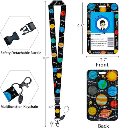 Giancomics Space Planet Sun Lanyards for Id Badges, ID Badge Holder with Lanyard Badge Reel Retractable, Galaxy Lanyard with ID Holder Keychain Clip Name Tag ID Card Holder for Women Men Work Office