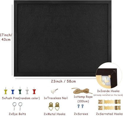 Black Bulletin Board Large Cork Board with Felt, 23"x17" Large Display Pin Board Vision Board for Walls, Jewelry, Notes, Collection, Photos, Office, Black Framed and Black Felt, 1pc