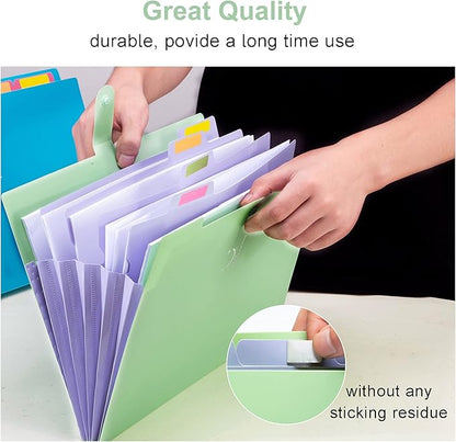 Forvencer Accordion File Organizer, Letter Size, 5 Pocket Expanding File Folder, Cute File Folder with Labels, Portable File Organizer for School Office Supplies, Folders for Documents, Green