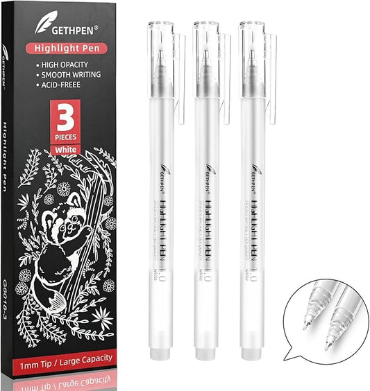 White Pens, 3Pack, White Gel Pens for Artists,1mm Extra Fine Point, White Gel Pen, White Ink Pen, White Pens for Black Paper, White Drawing Pens,White Pen for Artists Drawing