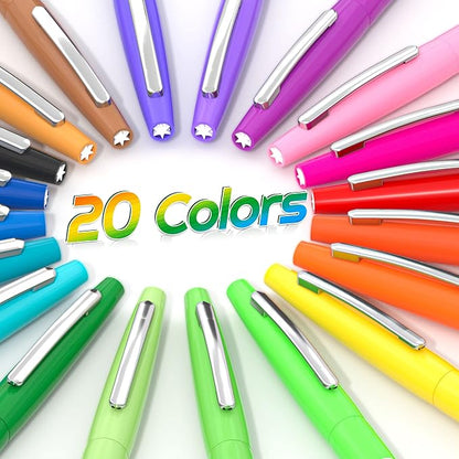 Lelix 20 Colors Felt Tip Pens, Medium Point Assorted Colors Markers Pens For Journaling, Writing, Note Taking, Planner Coloring, Perfect for Art Office and School Supplies