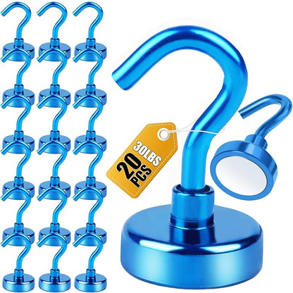 DIYMAG Magnetic Hooks, 25Lbs Strong Heavy Duty Cruise Magnet S-Hooks for Classroom, Fridge, Hanging, Cabins, Grill, Kitchen, Garage, Workplace and Office etc, (20 Pack-Blue)