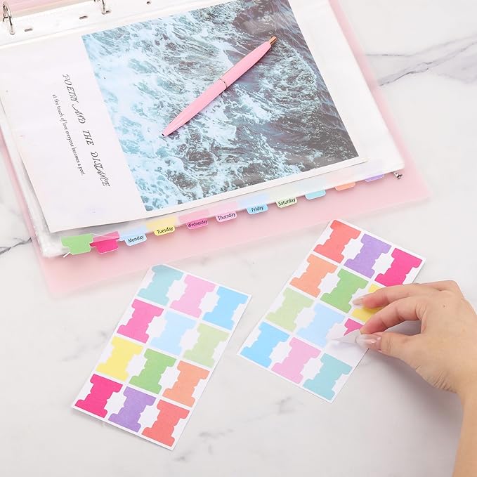 100 Pcs Sheet Protectors 12in*9in Clear Binder Sleeves with 9 Sheets Color Tabs for 2/3/4 Ring Binder(11 Hole)