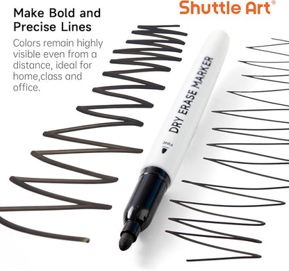 Shuttle Art Dry Erase Markers, 32 Pack Black Whiteboard Markers,Fine Tip Dry Erase Markers for Kids,Perfect for Writing on Whiteboards, Dry-Erase Boards,Mirror,Calender,School Office Supplies