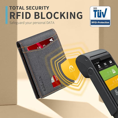 RUNBOX Wallet for Men Slim Rfid Leather 2 ID Window With Gift Box