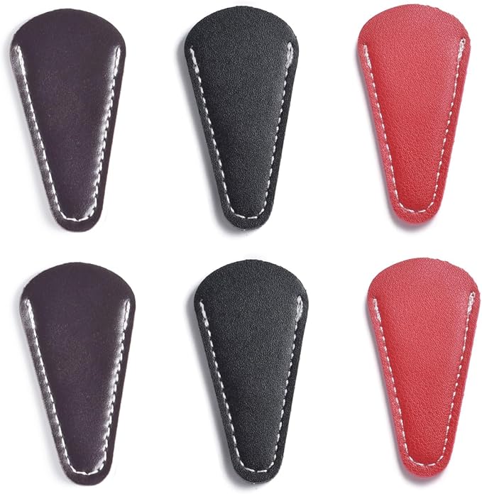 6 Pieces Scissors Sheath Safety Leather Scissors Cover Protector Colorful Sewing Scissor Sheath Portable Eyebrow Trimming Beauty Tool Protection Cover Collect Bags (Coffee, Red and Black)