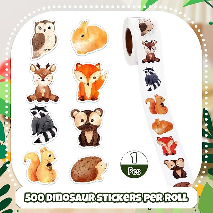 1 Roll Animal Stickers Reward Cute Space Stickers Office Supplies Incentives Sticker Animal Party Favor Decal, 500 Pcs Each Roll(Forest Animal)