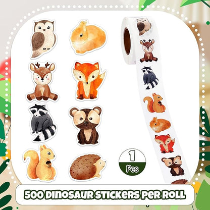 1 Roll Animal Stickers Reward Cute Space Stickers Office Supplies Incentives Sticker Animal Party Favor Decal, 500 Pcs Each Roll(Forest Animal)