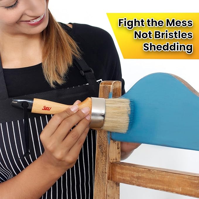 Chalk Wax Paint Brush 4PCs Set Including 3 Small for Furniture Painting and 1 Large Bristle Paint Brushes Set Compatible with Annie Sloan Paint, Fusion Mineral Paint