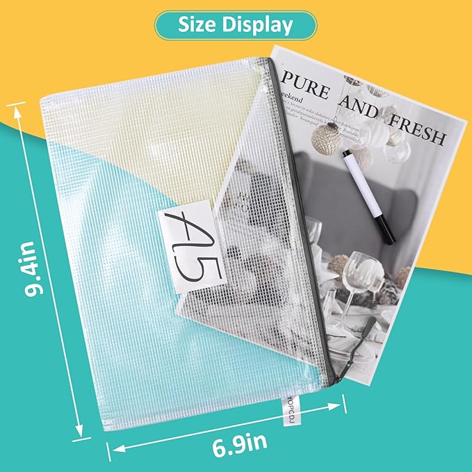 12pcs Mesh Zipper Pouch Bags, A5 Storage Bag for Organizing, File Bags for Office, Board Games and Home Supplies