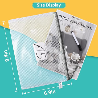 12pcs Mesh Zipper Pouch Bags, A5 Storage Bag for Organizing, File Bags for Office, Board Games and Home Supplies