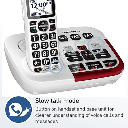 Panasonic Amplified Cordless Phone with Slow Talk, 40dB Volume Boost, 100dB Loud Visual Ringer, Hearing Aid Compatibility, Large Screen and Backlit Keypad - KX-TGM420W - 1 Handset (White)