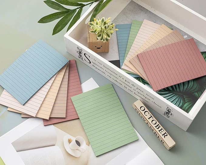 (12 Pack) Lined Sticky Notes 4x6 in Post Ruled Stickies Super Sticking Power Memo Pads Vintage Colors