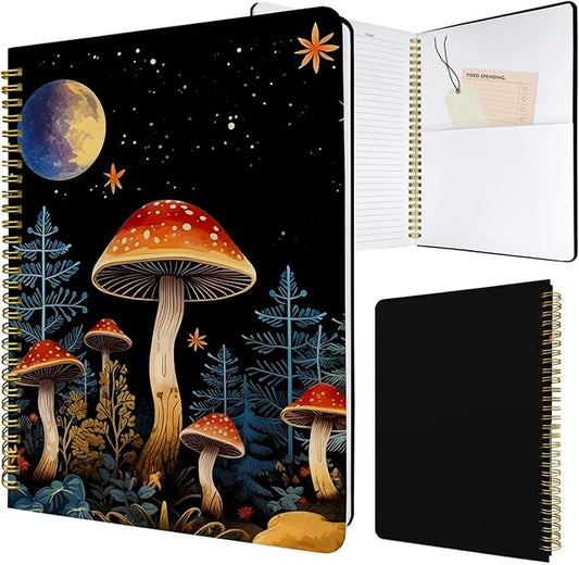 Cute Spiral Notebook journal B5 Aesthetic Pretty Design for Women Girls Kawaii with Pocket, 10 x 7.2 inch, Lined, Moon Mushroom
