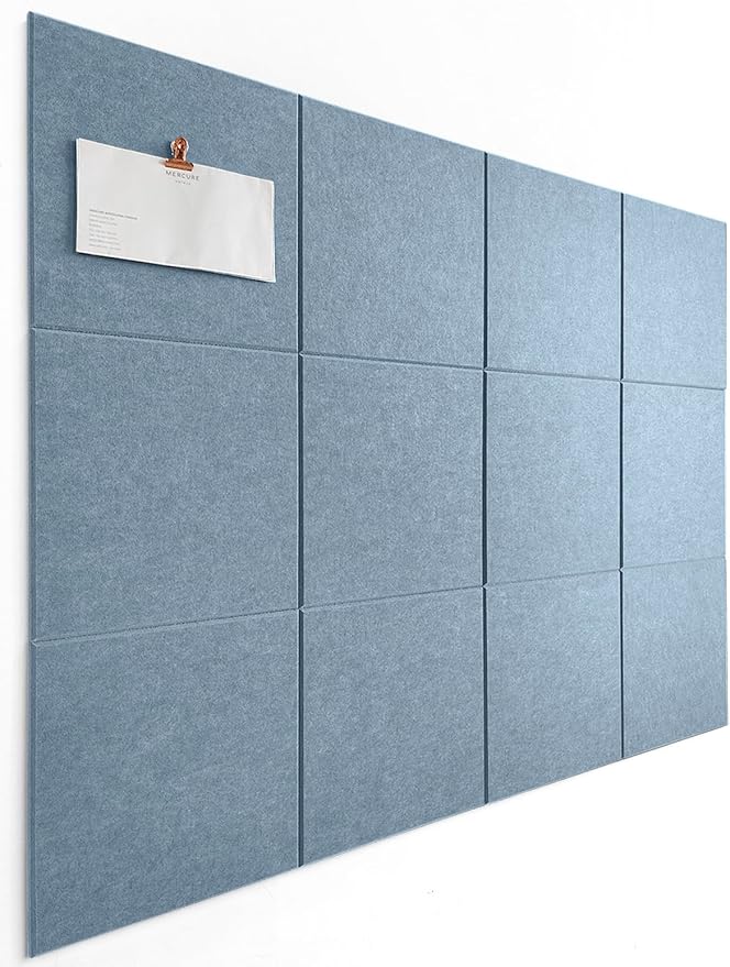 Large Cork Board Alternative - 47"x35" 12 Pack Felt Wall Tiles with Safe Removable Adhesive Tabs, Cork Wall Tiles Cork Board for Home Office Pin Board Tack Board 48 x 36 - Gray Blue