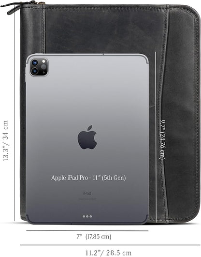 Leather Portfolio Professional Organizer Padfolio – Resume Folder, Document Binder w/Business Card Holder, Portfolios for Men & Women, Office & Business Supplies by Luxeoria | (Large - Black)