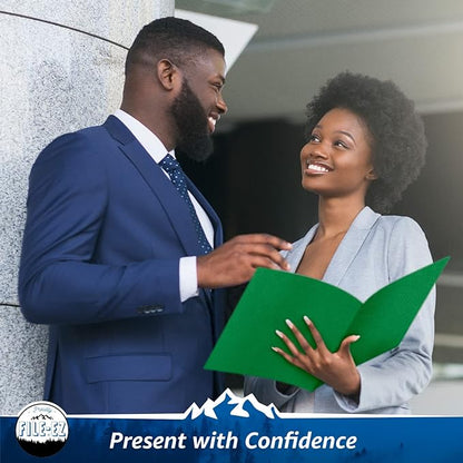 FILE-EZ Two-Pocket Folders, Green, 25-Pack, Textured Paper, Letter Size (EZ-32560)