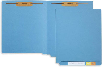 50 Blue End Tab Fastener File Folders - Reinforced Straight Cut Tab - Durable 2 Prongs Designed to Organize Standard Medical Files, Receipts, Office Reports - Letter Size, Blue, 50 Pack