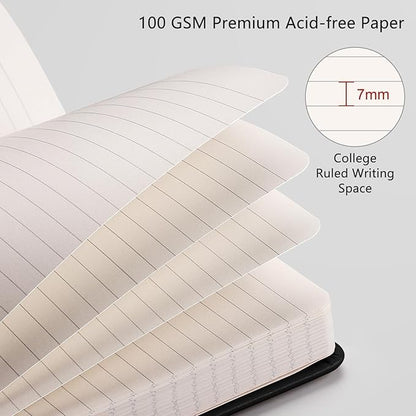 RETTACY Journaling Notebooks, A5 Lined Journal Notebook with 192 Numbered Pages, 5.7'' × 8.3'' Medium Size, for Writing, Work, Office, Leather Hardcover, 100 GSM Thick Paper (Black)