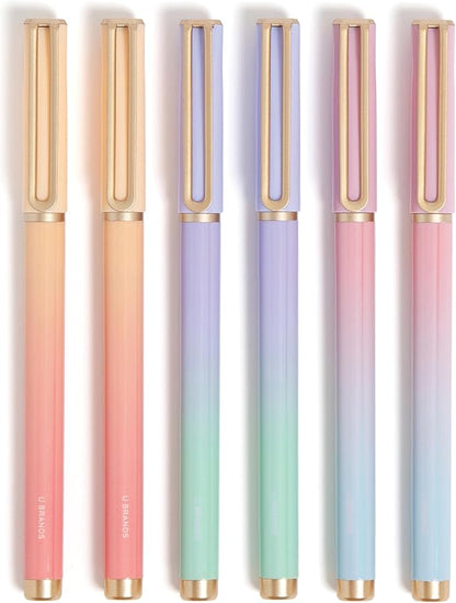 U Brands Catalina Felt Tip Pens, Set of 6, Lucent Dreams, Gold Details, Medium (0.7 mm) Point, Black Ink