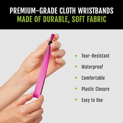 100 WristCo Cloth Event Wristbands - Pink Fabric Bracelets Wrist Bands for Concerts Festival Admission Party 13 ½” x ½”