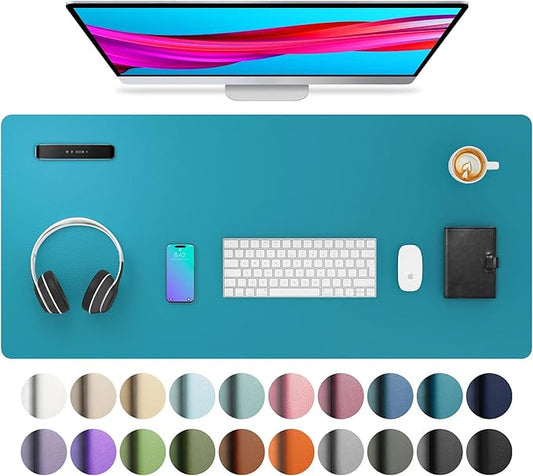 Aothia Leather Desk Pad Protector, Mouse Pad, Office Desk Mat, Non-Slip PU Leather Desk Blotter, Laptop Desk Pad, Waterproof Desk Writing Pad for Office and Home (Turquoise,36" x 17")