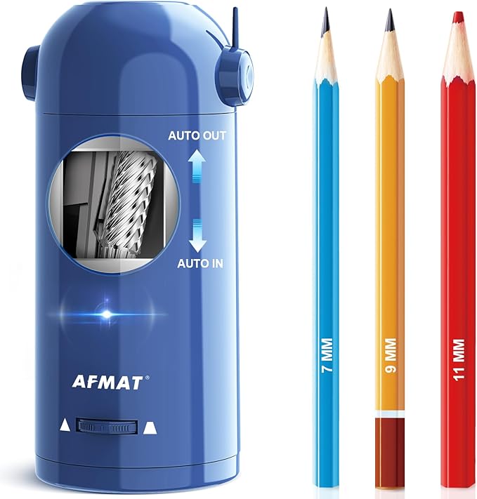 AFMAT Electric Pencil Sharpener for Colored Pencils 7-11.5mm, Fully Automatic Pencil Sharpener, Robot Pencil Sharpener, Rechargeable Hands-Free Pencil Sharpener for Large Pencils, Home, Classroom