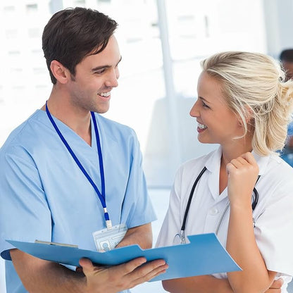 100Pcs Clear Plastic Horizontal Name Tags Badge ID Card Holders and 100Pcs Lanyards with Clip (Blue)