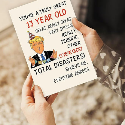 Funny Trump 13th Birthday Card for Boys Girls,Happy 13 Year Old Son Daughter Birthday Gift Ideas, 13th Bday Decorations for Him Her