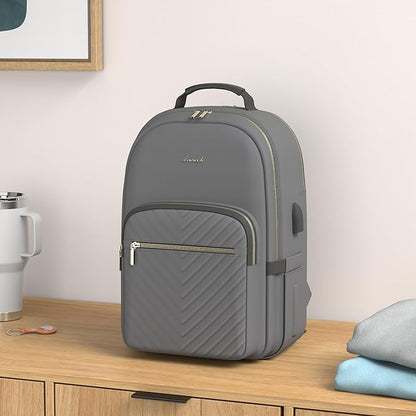 LOVEVOOK Laptop Backpack for Women 15.6 inch,Cute Womens Travel Purse,Professional Computer Bag,Waterproof Work Business College Teacher Bag Carry on with USB Port,Purple Gray