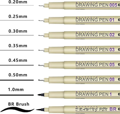 Muchcute Micro Fineliner Drawing Art Pens: 20 Set (12 Colors & 8 Black) Extra Fine Line Waterproof Ink Artist Supplies Archival Inking Ultra Thin Markers Sketch Sketching Watercolor Zentangle Stuff