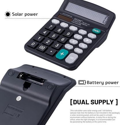 Golcellia Calculators Desktop, Black Calculator, Cute Calculator 12 Digit Desk Calculator Large Display, Dual Power Solar Battery, Office Home School Supplies for Adults & Students