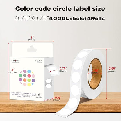 PARLAIM 0.75 inch Diameter Colored Dot Stickers 4 Rolls Pack 4000pcs White Round Label Color Coding Marking Stickers Permanent Adhesive for Garage Sale