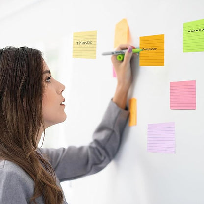 9 Pack Lined Sticky Notes 3x3 in Post Sticky Notes with Lines, 9 Multi Colors Ruled Colorful Super Sticking Power Memon Pads, 82 Sheets/Pad