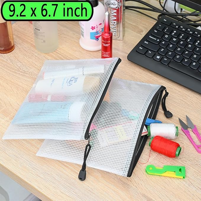 AUSTARK 20 Pcs Zipper File Bags, Plastic Mesh Pouch, Board Game Storage Bag, Waterproof Bags for Office School (Multi-Size, White and Black)