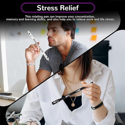 2 Colors Pen Spinning with Silicone Bracelet, Metal Heads Gaming Finger Pen, 8.5In Weighted Rotating Ballpoint Pen, Spinning Pen for Student Adults, No Pen Refill (Black,White)