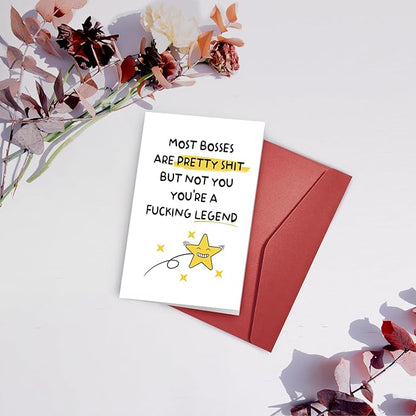 SuperShunhu Funny Birthday Card for Boss, Retirement Card Gift for Men Women, Humorous Boss Day Card, Leaving Work Card, Thank You Card for Boss Manager