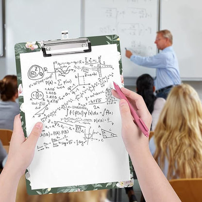 WAVEYU Cute Hardboard Office Clipboard, Clipboard with Low Profile Clip Designed for Students Classroom School and Office Use, Green Flower(12.5"x9")