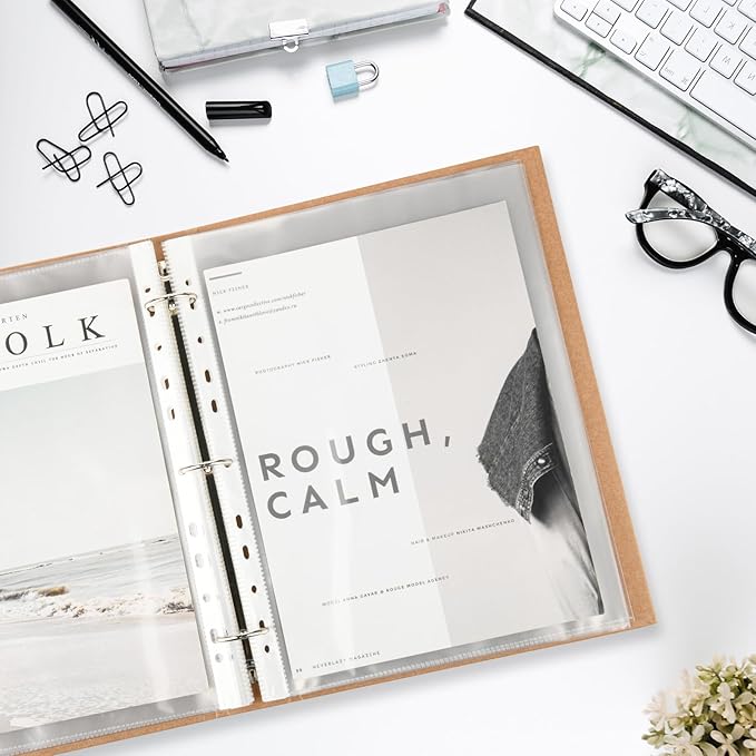 30 Pack A4 Plastic Sleeves Binder Pocket Dividers with 400 Tabs, Reusable Clear Page Protectors Index Dividers for 2/3/4 Ring Binder, Clear Plastic Sheet Protectors