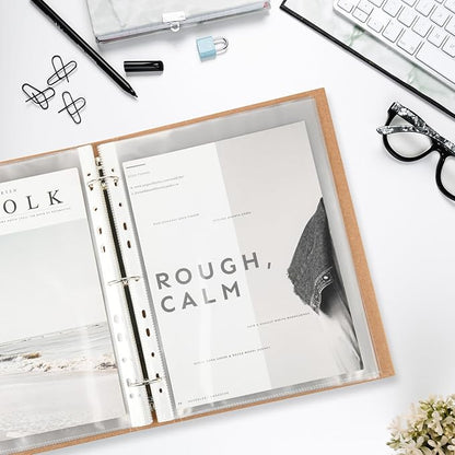 30 Pack A4 Plastic Sleeves Binder Pocket Dividers with 400 Tabs, Reusable Clear Page Protectors Index Dividers for 2/3/4 Ring Binder, Clear Plastic Sheet Protectors