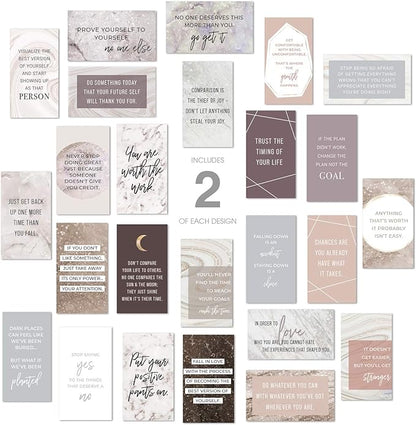 Canopy Street Marble Quartz Daily Gratitude Cards / 50 Motivational Kindness Cards / 25 Inspirational Quote Card Designs / 2.5” x 3” Uplifting Business Cards
