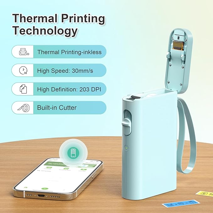 Nelko Label Maker Machine with Tape, P21 Bluetooth Label Printer, Wireless Mini Label Makers with Multiple Templates for Organizing Office Home, Cyan