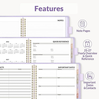 SUNEE 2026 Weekly & Monthly Planner 6.4"x8.5"- 12 Month (January 2026 - December 2026), Vegan Leather Cover, Pocket, Bookmark, Notes, Monthly Tab, Purple