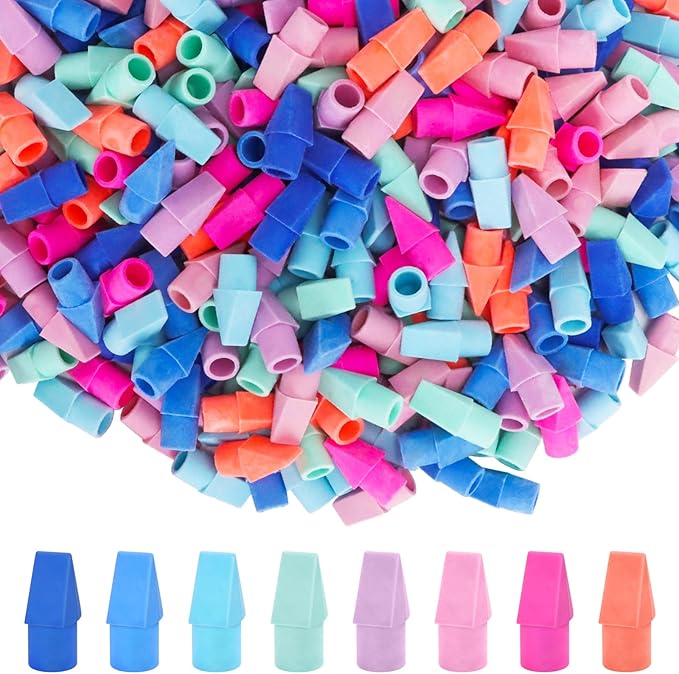 PRALB 400PCS Chisel Shape Pencil Eraser Caps Pencil Erasers Assorted Colors for Party Favors Games Prizes Pencil Top Erasers Home School Office, Color 2