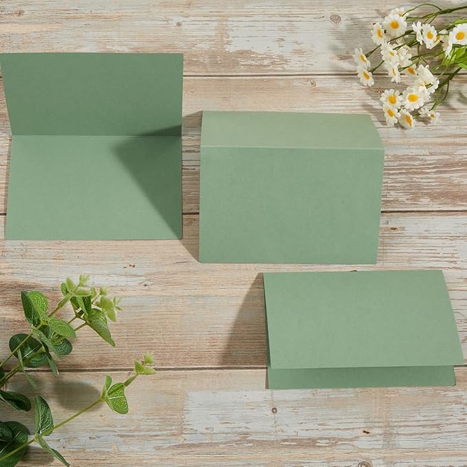 50 Pack Blank Cards Folded Cardstock Thank You Blank Greeting Cards for Invitations, Wedding, Greeting Cards, All Occasion DIY (Sage Green, 2x3.5)