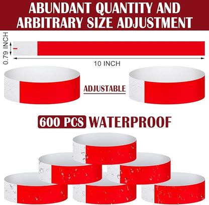 600 Packs Paper Wristbands for Events Neon Party Wristbands Colored Waterproof Paper Club Arm Bands Lightweight Identification for Concert Bar Entrance Admission(Red)